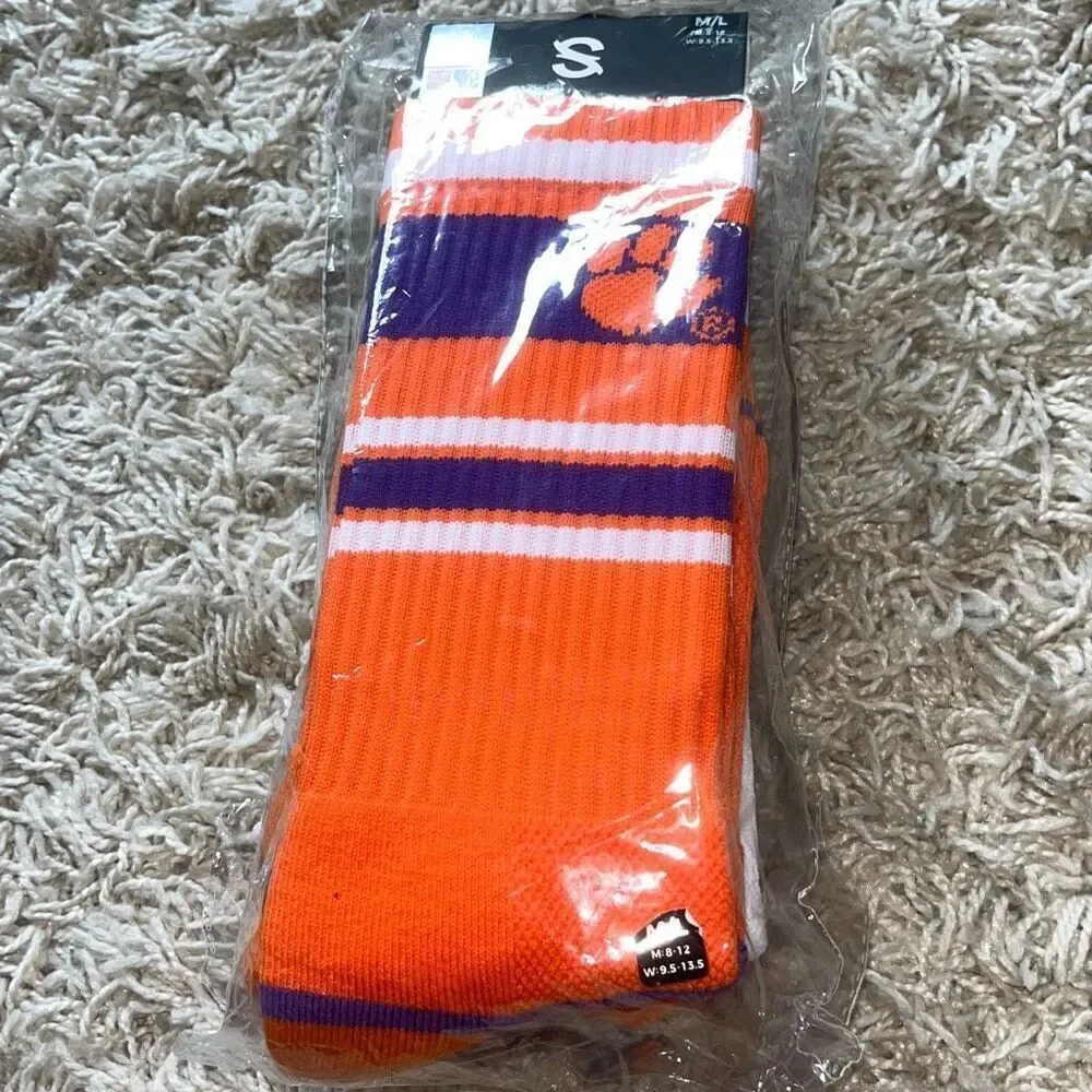New Unisex Strideline White Clemson Tigers Premium Knit Crew Socks Three-Pack M/